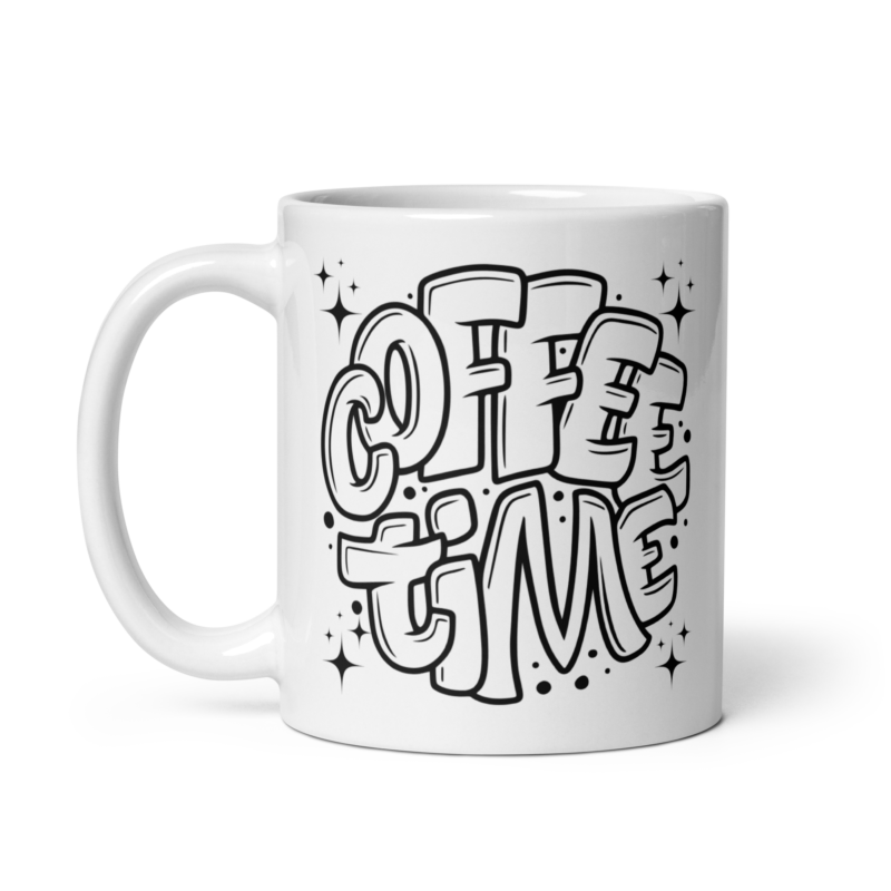 Coffee mug with text design - Coffee Time - Ceramic mug - Handle on left - 11 oz