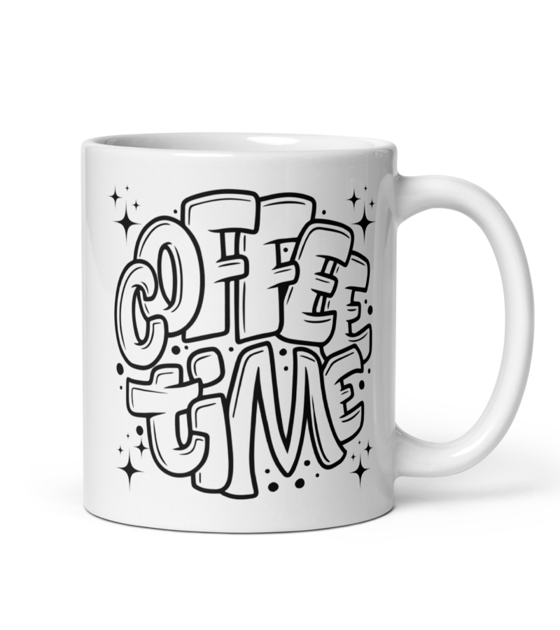 Coffee mug with text design - Coffee Time - Ceramic mug - Handle on right - 11 oz