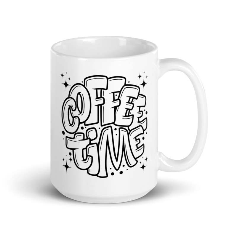 Coffee mug with text design - Coffee Time - Ceramic mug - Handle on right - 15 oz