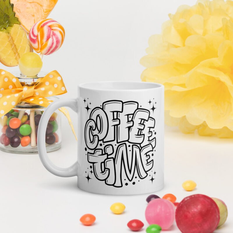 Coffee mug with text design - Coffee Time - Ceramic mug on flat surface - 11 oz