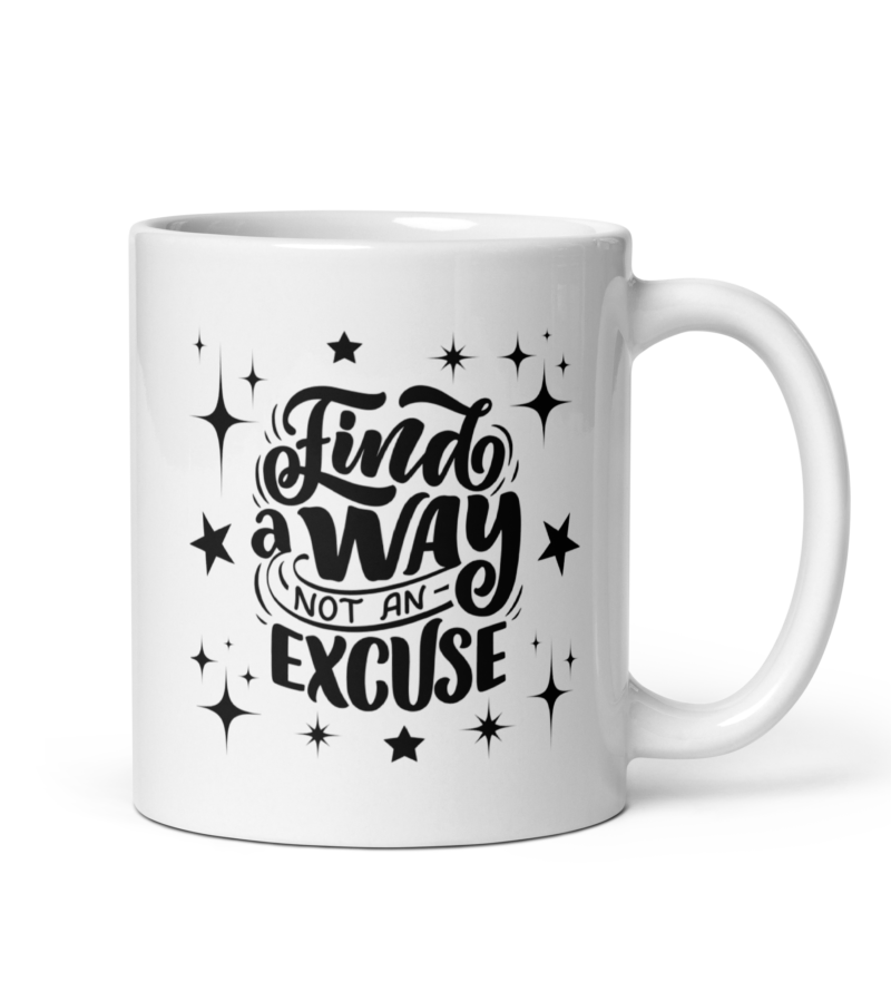 Motivational mug - White ceramic coffee mug - Handle of right view - 11 oz