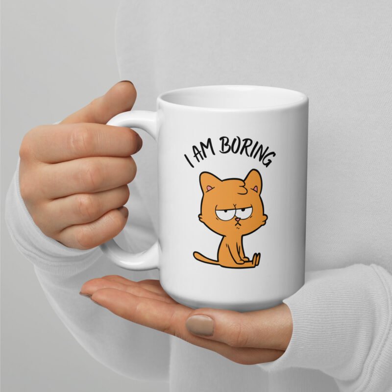 Mug with funny text and cat on it - White ceramic mug - Handheld view - 15 oz