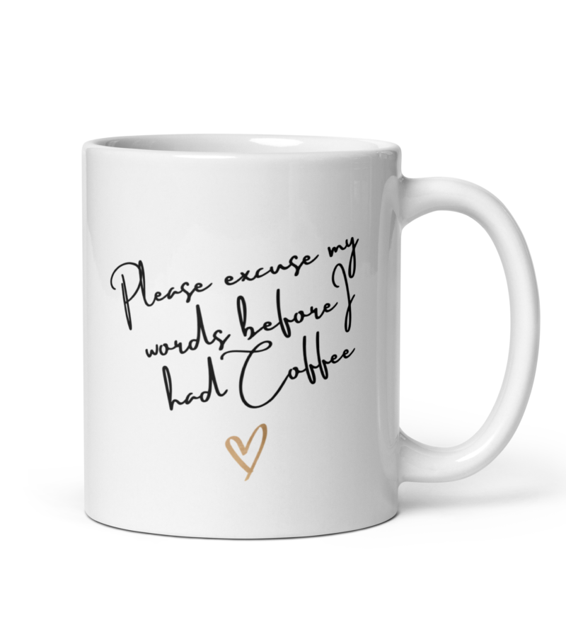 Please Excuse My Words Before I Had Coffee - Coffee Mug Handle on Right View - 11 oz