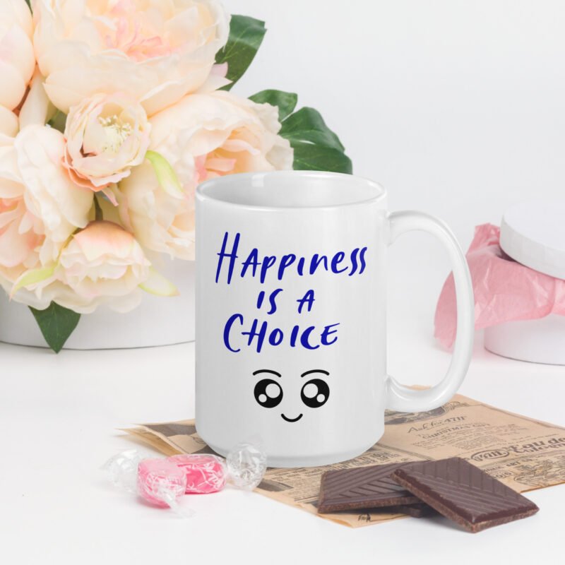 Positive Vibes - Tea mug with text and cute smiley - Happiness is a choice - Tea drinkware mug - 15 oz