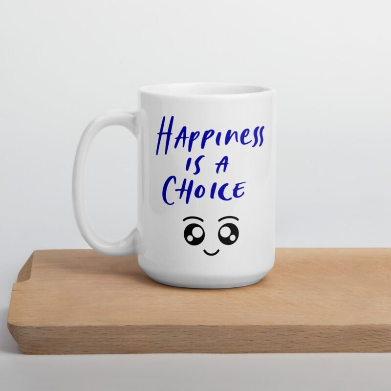 Positive Vibes - White mug with text and cute smiley - Happiness is a choice - Coffee mug - 15 oz