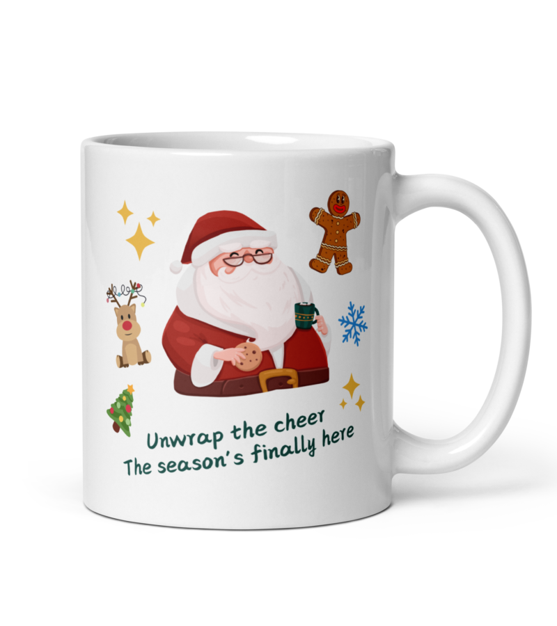 Christmas coffee mug - Coffee lover mug - Ceramic white coffee mug - Handle on right view - 11 oz