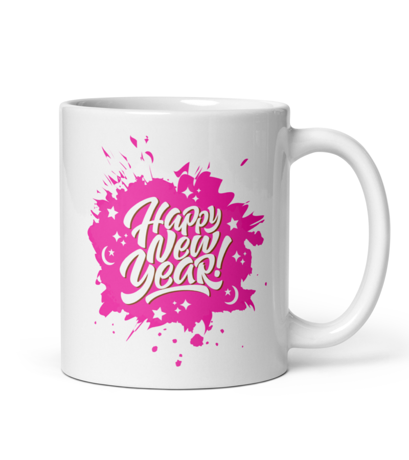 Happy New Year - Coffee mug - Ceramic white mug - Handle on right - 11 oz